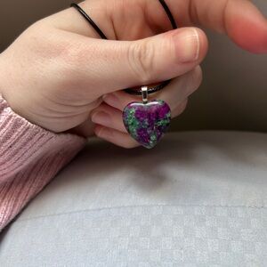 Heart-Shaped Purple and Green Ruby zoisite Crystal Pendant Necklace